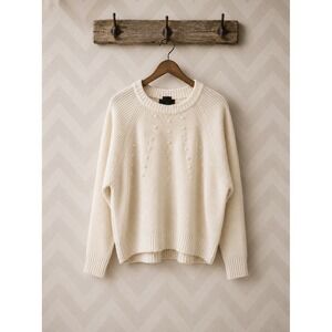 French Connection Pearl Embellished Ribbed Knit Sweater Ivory Large NWT